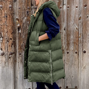 Nikki Bodywarmer | Trendy quilted long body warmer for women with hood for spring