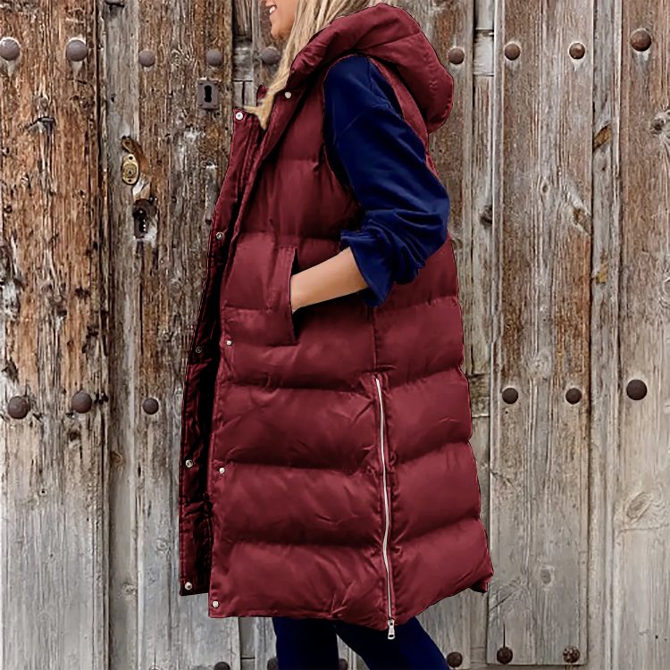 Nikki Bodywarmer | Trendy quilted long body warmer for women with hood for spring