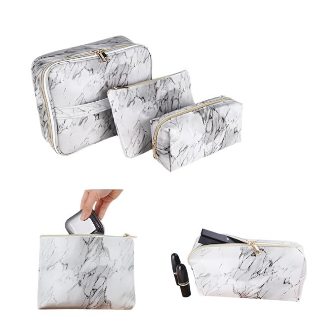 Lilyana | Marble Elegance 3-in-1 Cosmetic Makeup Travel Bag Set