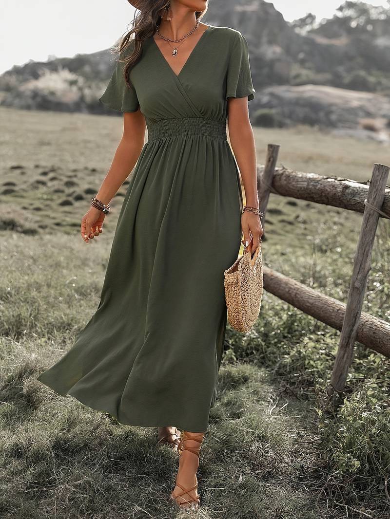 HEATHER | Elegant V-neck Long Boho Dress