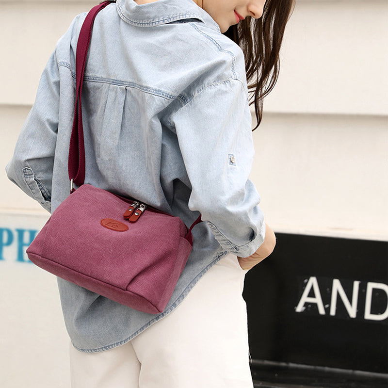 Secure Zipper Canvas Shoulder Bag