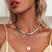 RadianceGlow | Elegant Silver Triple Layer Necklace