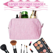 Kallie | Large Seersucker Travel Makeup Bag