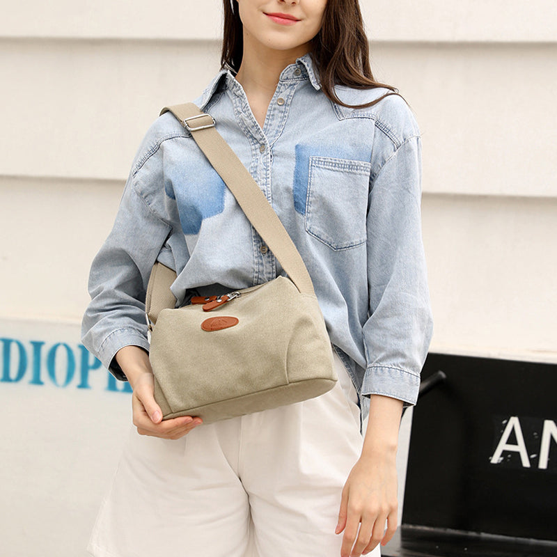 Secure Zipper Canvas Shoulder Bag