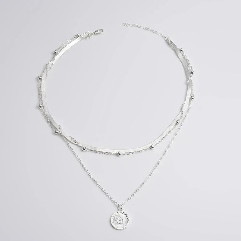 RadianceGlow | Elegant Silver Triple Layer Necklace