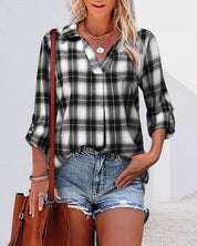 ERIN | V-neck Checked Long Sleeve Blouse