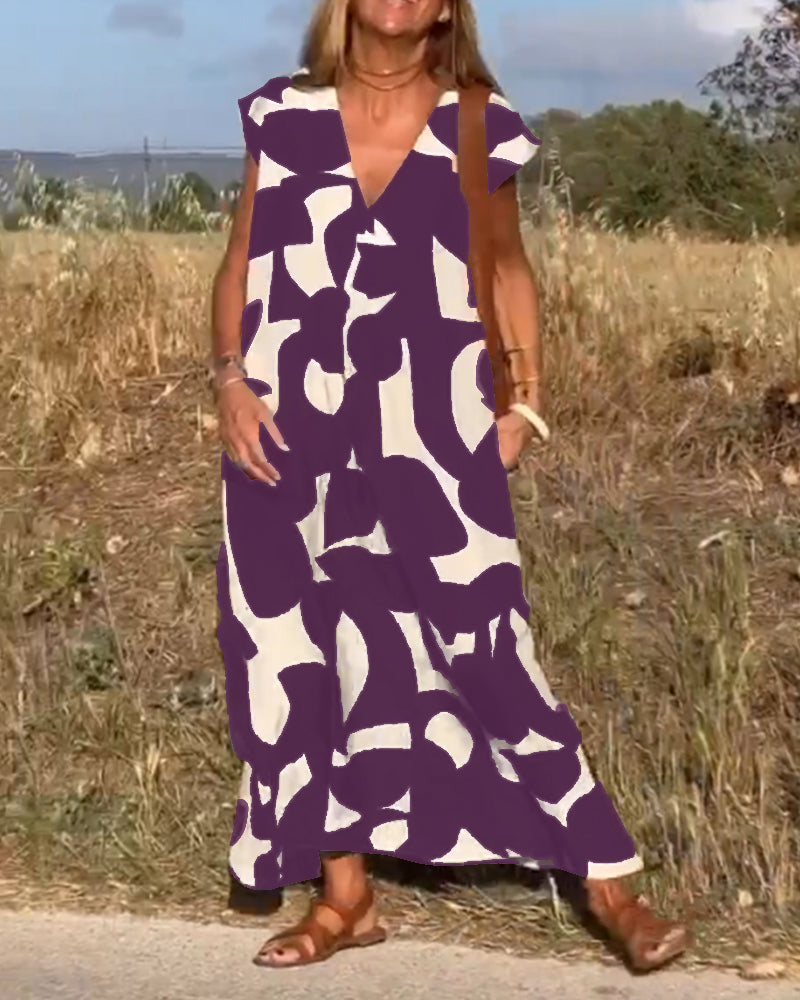 CLAIRE | V-neck Printed Maxi Dress