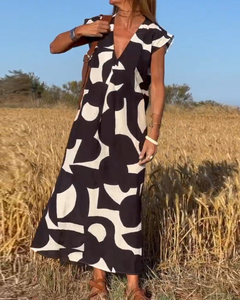 CLAIRE | V-neck Printed Maxi Dress