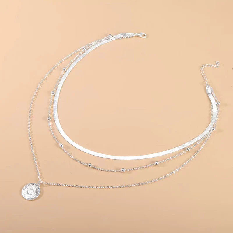 RadianceGlow | Elegant Silver Triple Layer Necklace