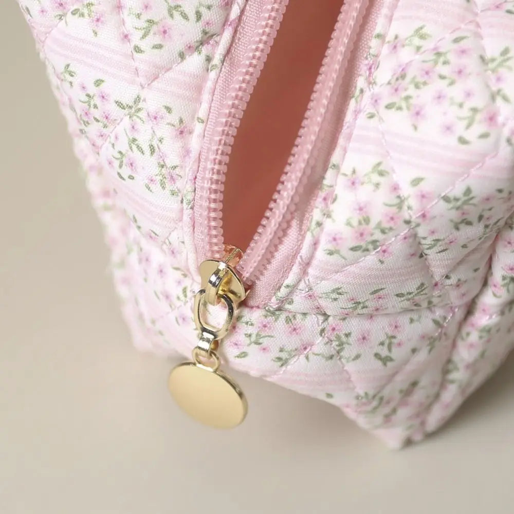 Clara | Padded Quilted Floral Makeup Bag