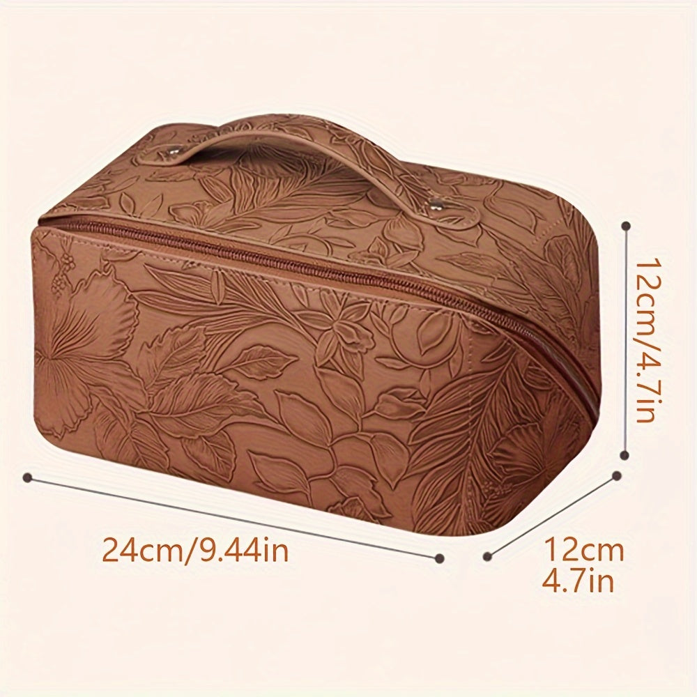 Camila | Floral embossed and spacious storage cosmetic bag