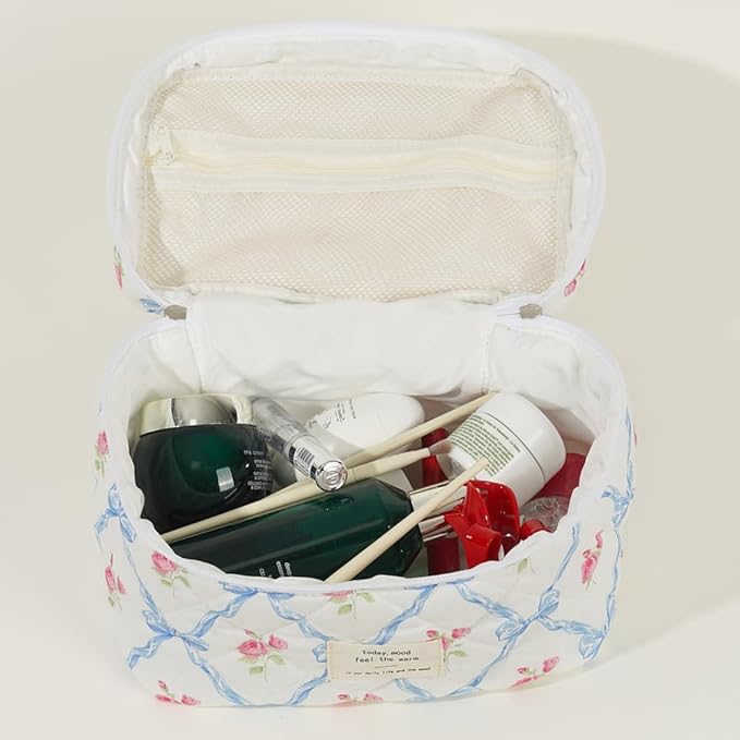 Elisse | Elegant Padded Makeup Bag Set with Floral Design