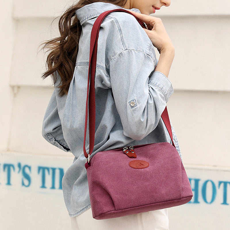 Secure Zipper Canvas Shoulder Bag