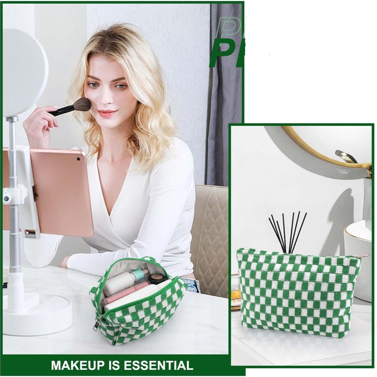 Claire | Stylish and Functional Checked Beauty Organizer Set