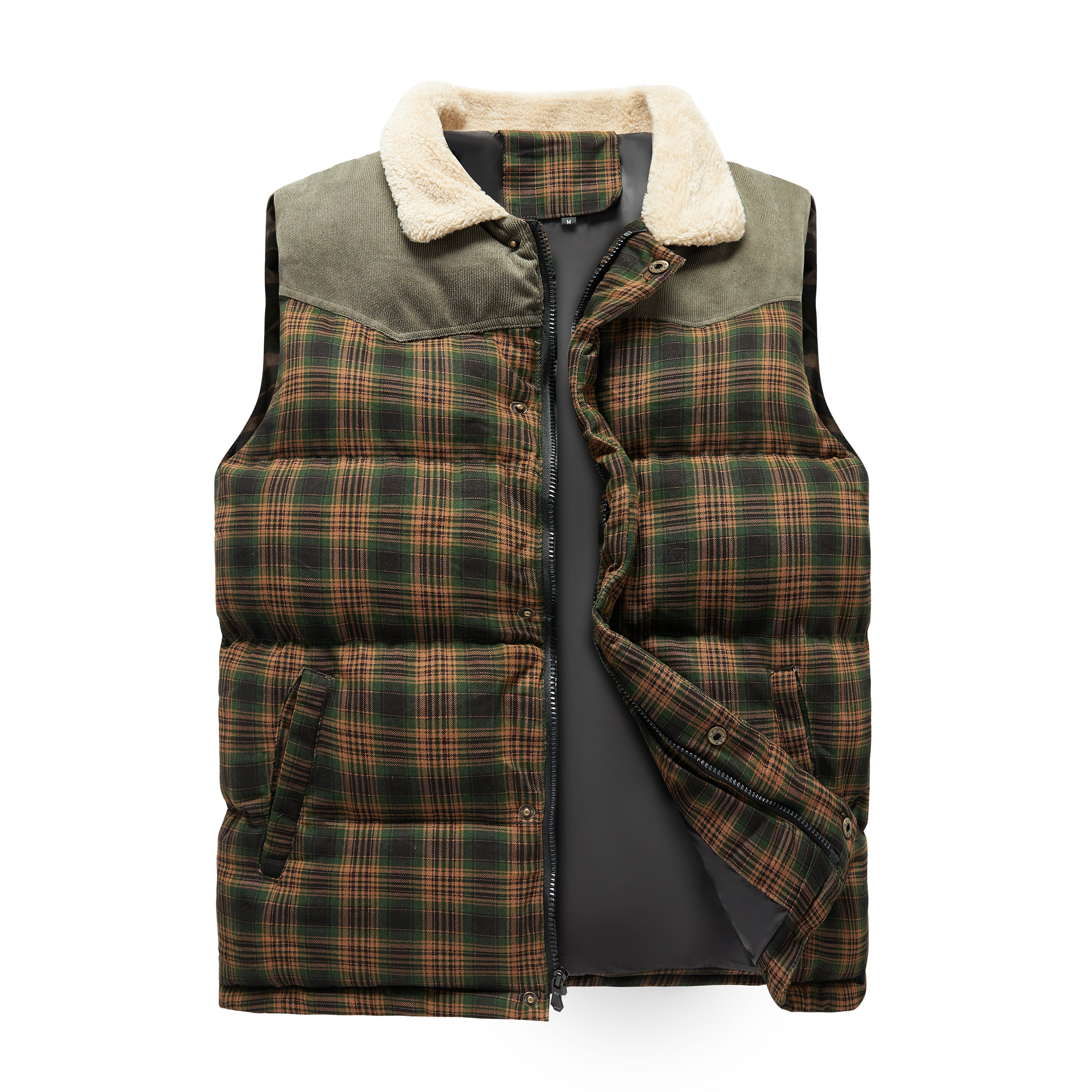 Luca Belloni Bodywarmer | Plaid gilet with fleece collar for men