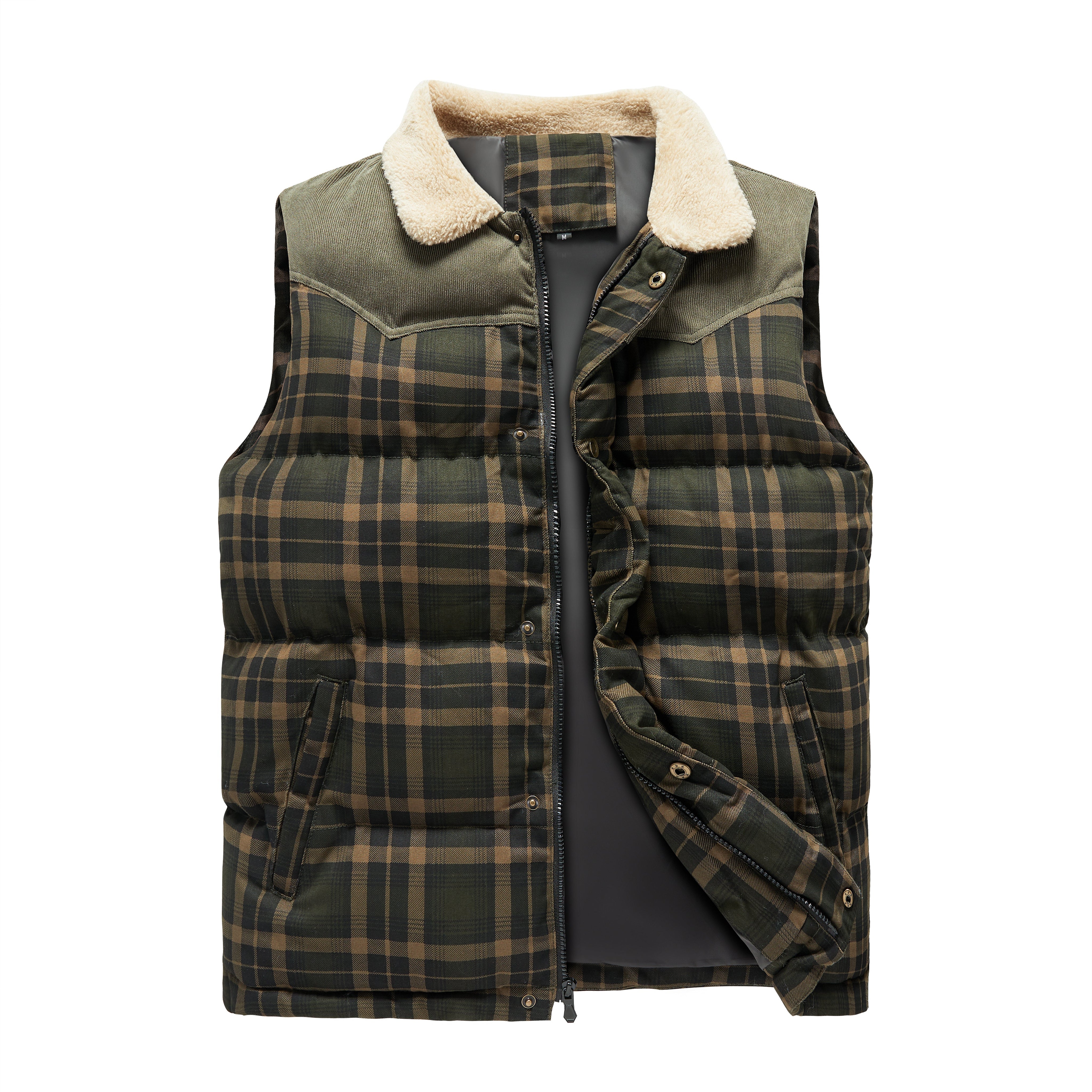 Luca Belloni Bodywarmer | Plaid gilet with fleece collar for men