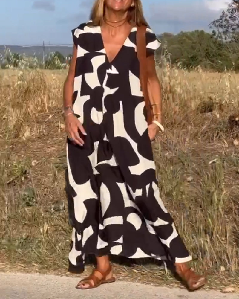 CLAIRE | V-neck Printed Maxi Dress