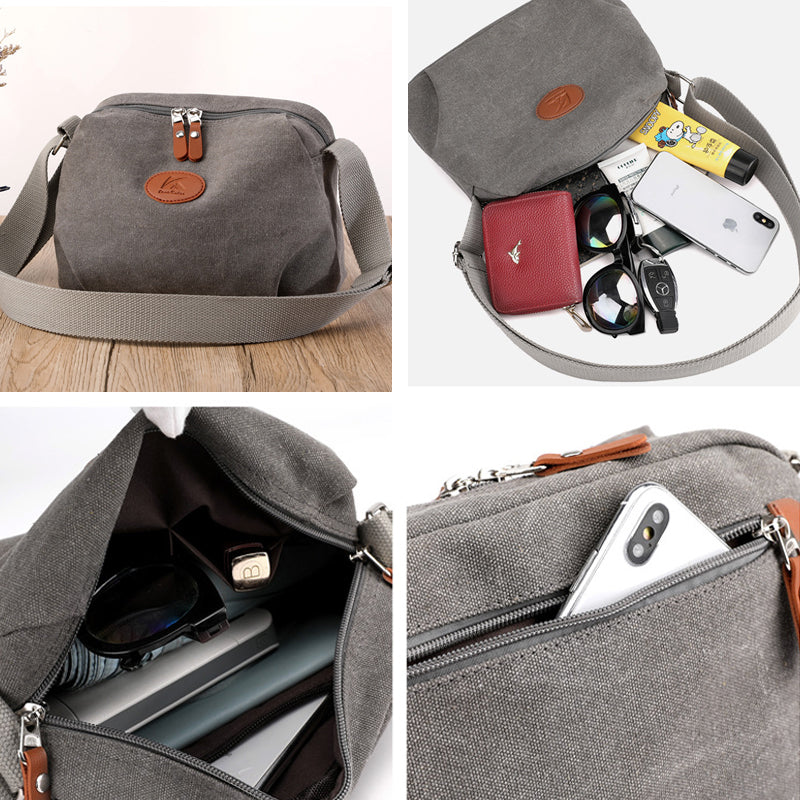 Secure Zipper Canvas Shoulder Bag