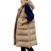 Nikki Bodywarmer | Trendy quilted long body warmer for women with hood for spring