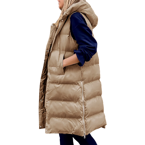 Nikki Bodywarmer | Trendy quilted long body warmer for women with hood for spring