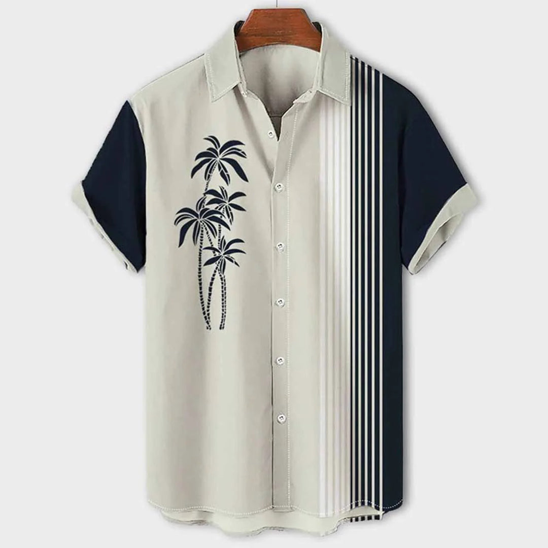 CLAUDE | Color Block Shirt with Palm Pattern for Men