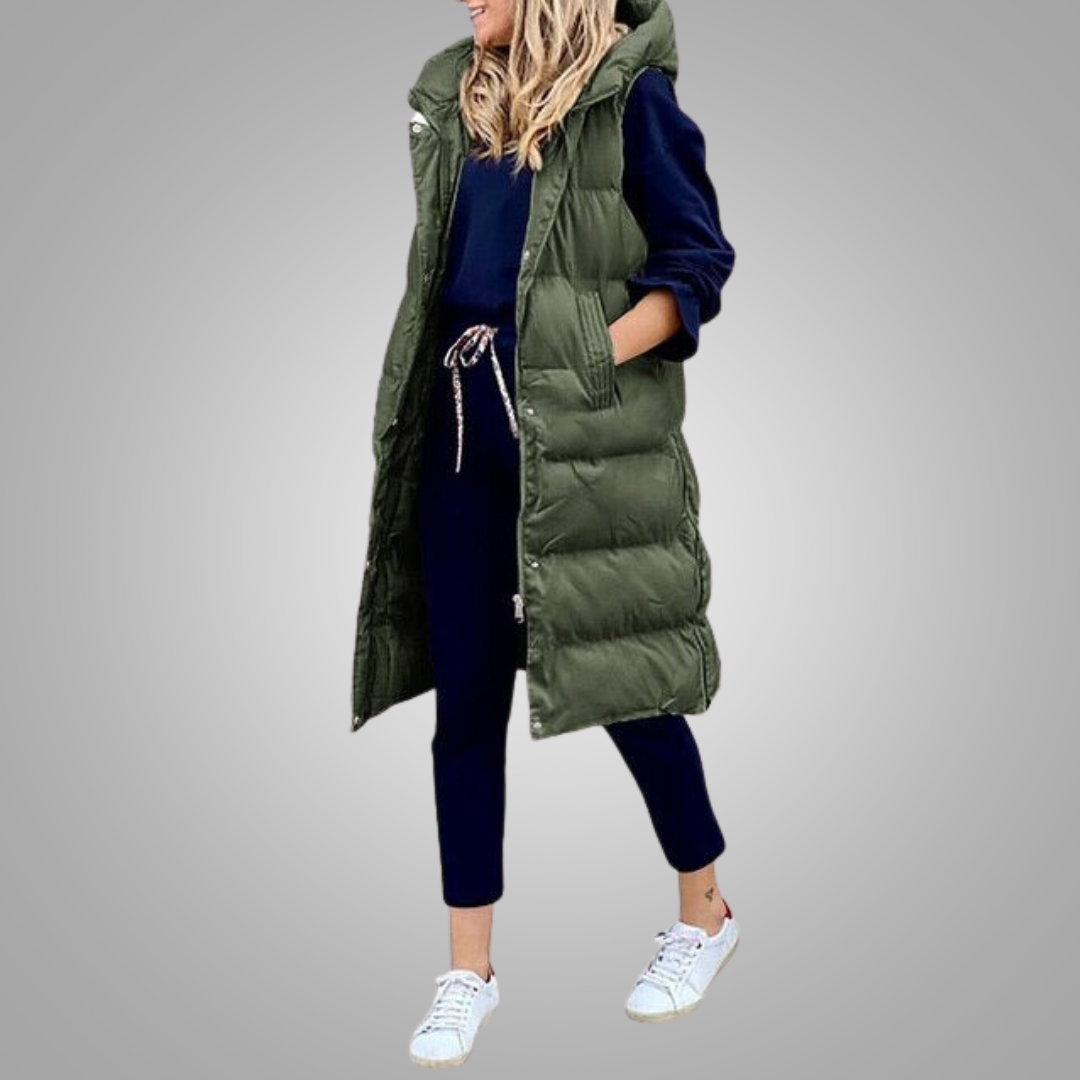 Margiela Maris Bodywarmer | Long sleeveless puffer jacket with hood for women