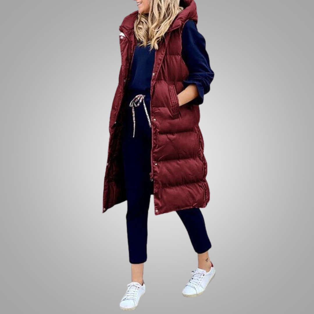 Margiela Maris Bodywarmer | Long sleeveless puffer jacket with hood for women