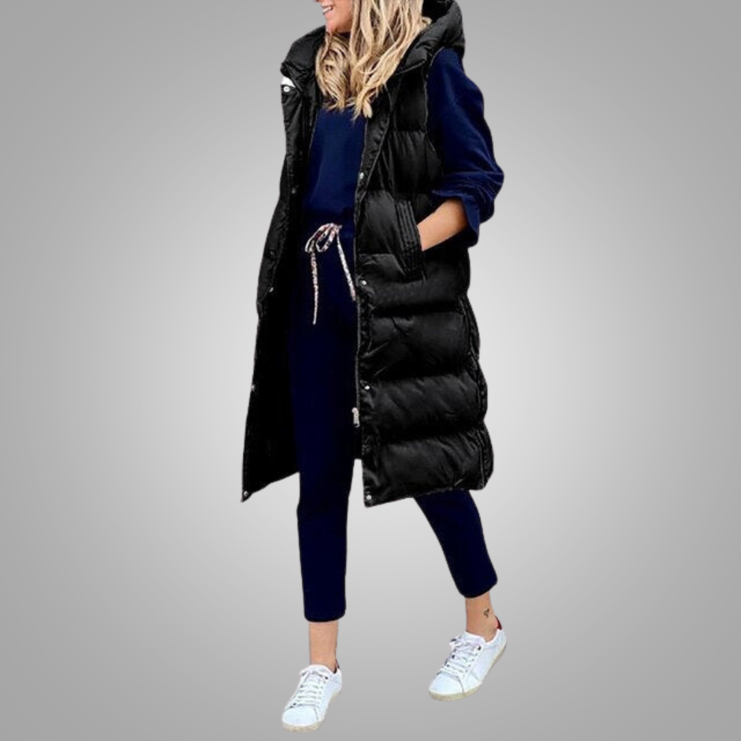 Margiela Maris Bodywarmer | Long sleeveless puffer jacket with hood for women