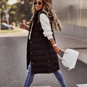 Vogae Bodywarmer | Trendy long sleeveless puffer jacket with hood for women