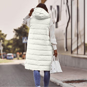 Vogae Bodywarmer | Trendy long sleeveless puffer jacket with hood for women