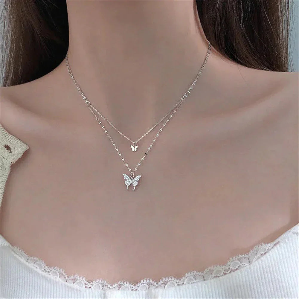 LuminousButterfly | Silver Necklace Set with Dazzling Butterfly Pendant