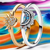 Lunara | Moon-Sun Silver Crystal Ring Sparkling & Elegant