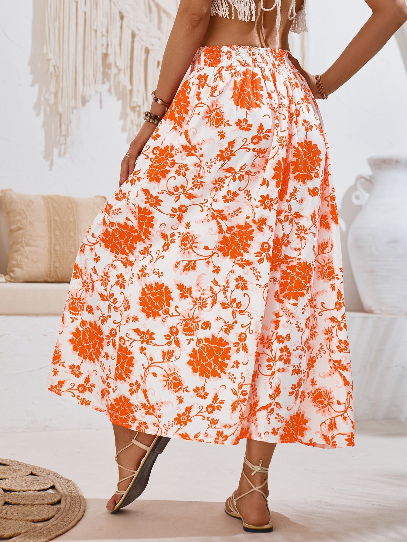 AMALIA -  Floral Print Maxi Skirt Summer