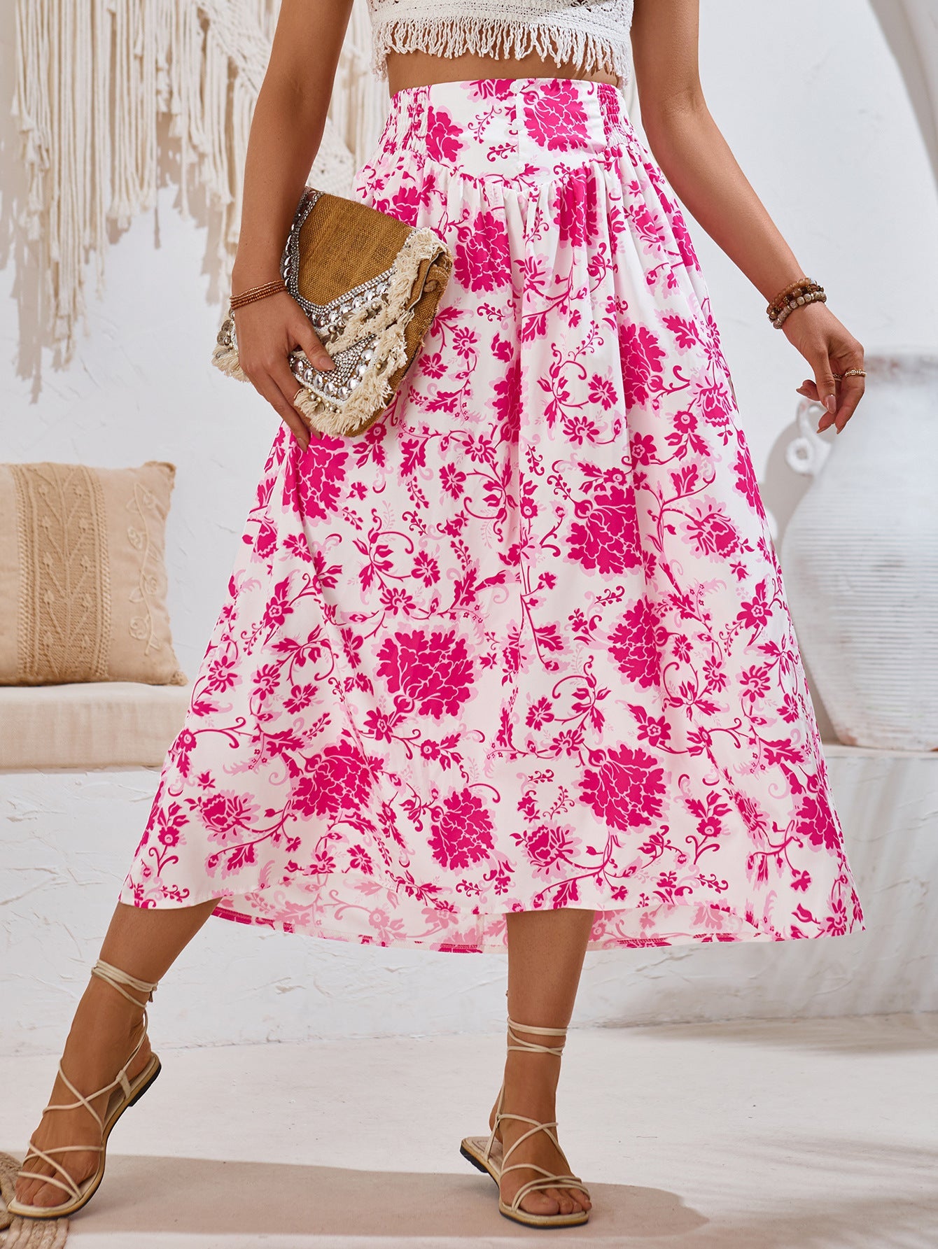 AMALIA -  Floral Print Maxi Skirt Summer