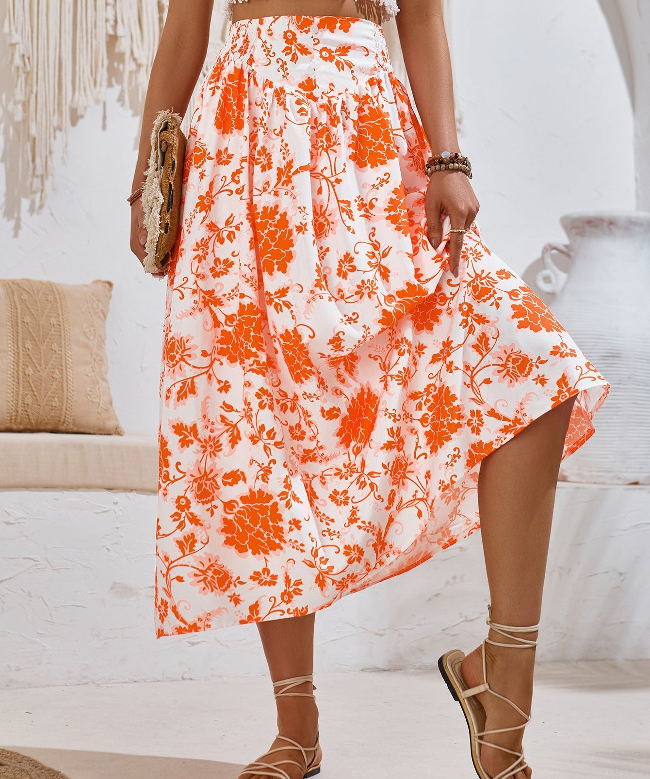 AMALIA -  Floral Print Maxi Skirt Summer