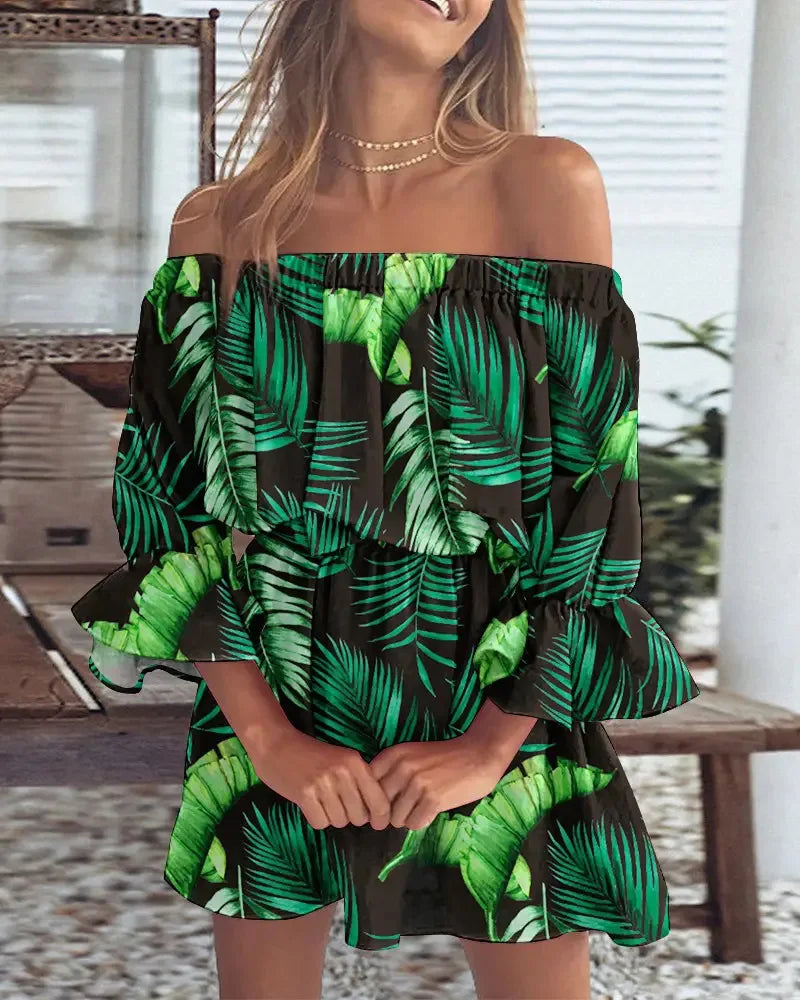 ELSIE | Sexy Off-shoulder Printed Dress