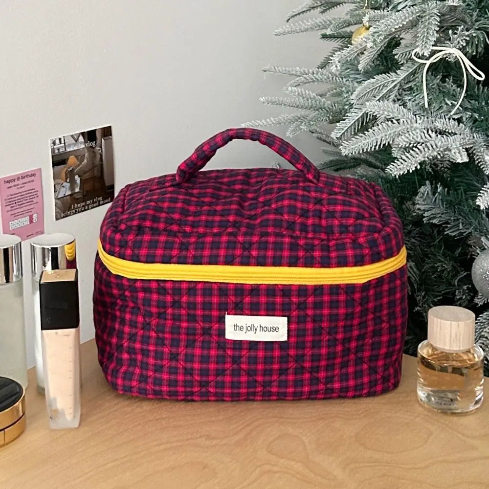 Rosielyn | Checkered Cotton Cosmetic Bag for Travel