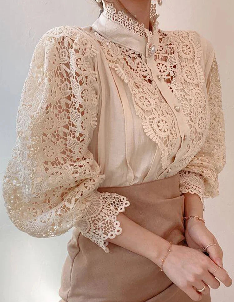 Margarett | Elegant Floral Lace Turtleneck Shirt