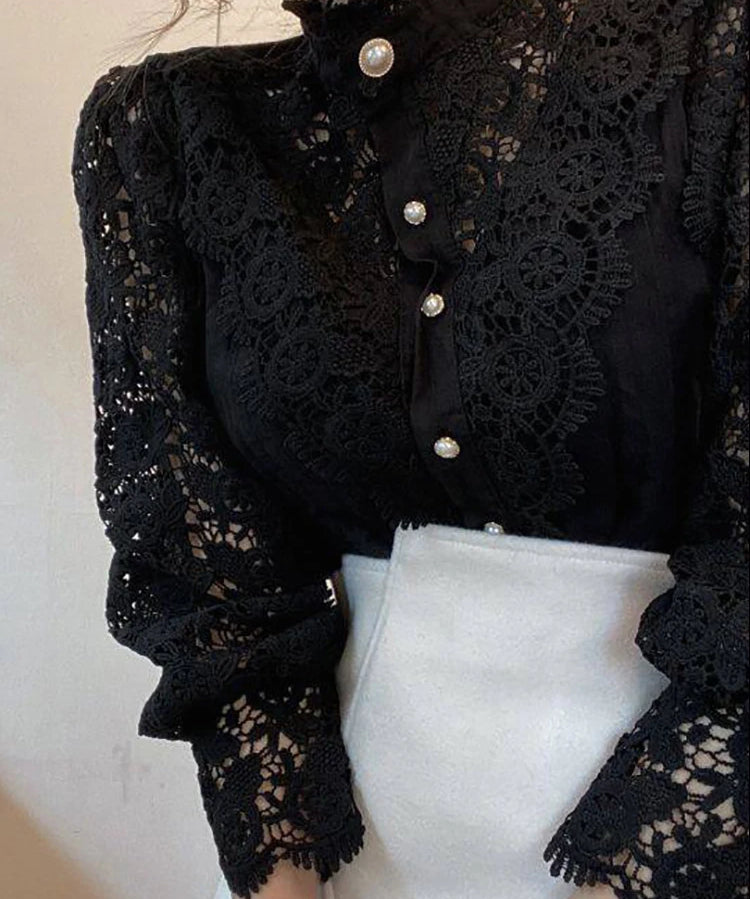 Margarett | Elegant Floral Lace Turtleneck Shirt