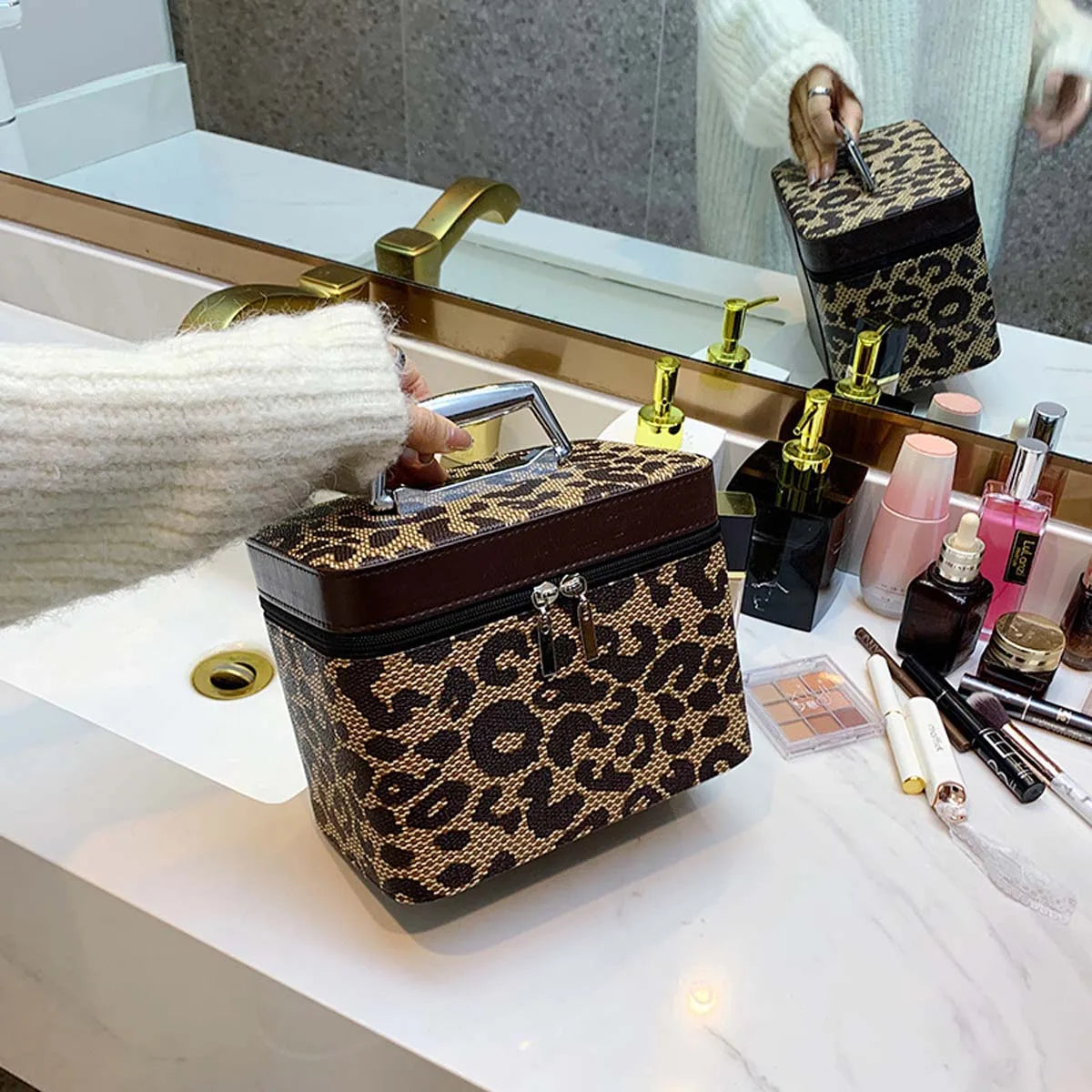 Keyla | Women's Travel Cosmetic Bag with Leopard Print Organizer