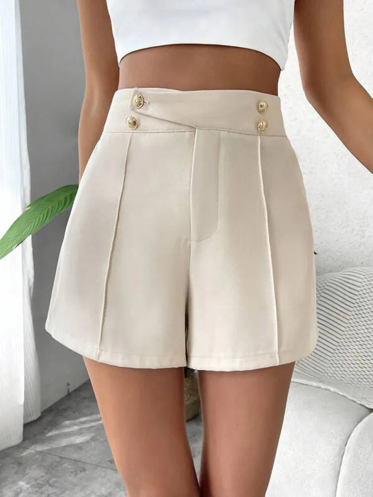 CLAIRE | Vintage High Waist Gold Button Elegant Shorts