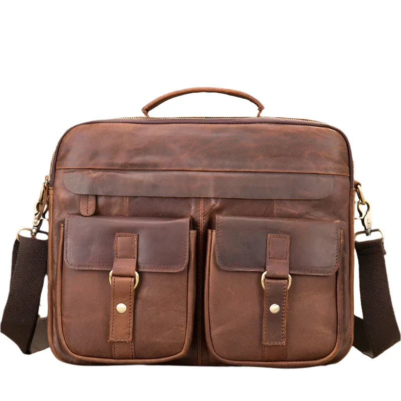 Max | Genuine Leather Briefcase Crossbody Messenger Travel Bag