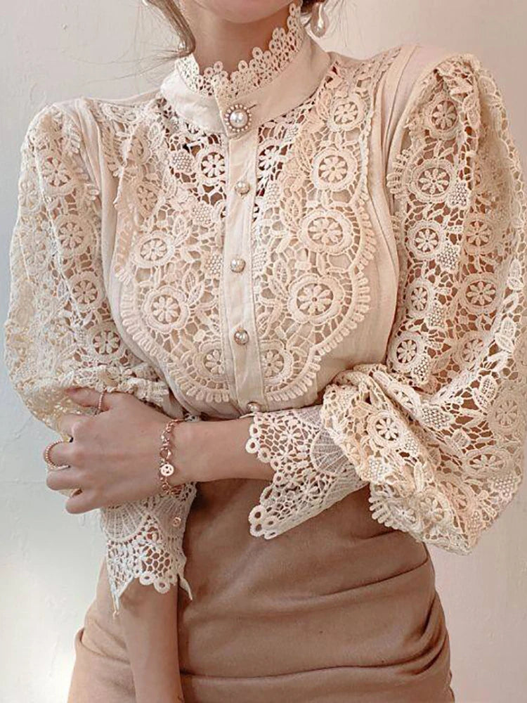 Margarett | Elegant Floral Lace Turtleneck Shirt