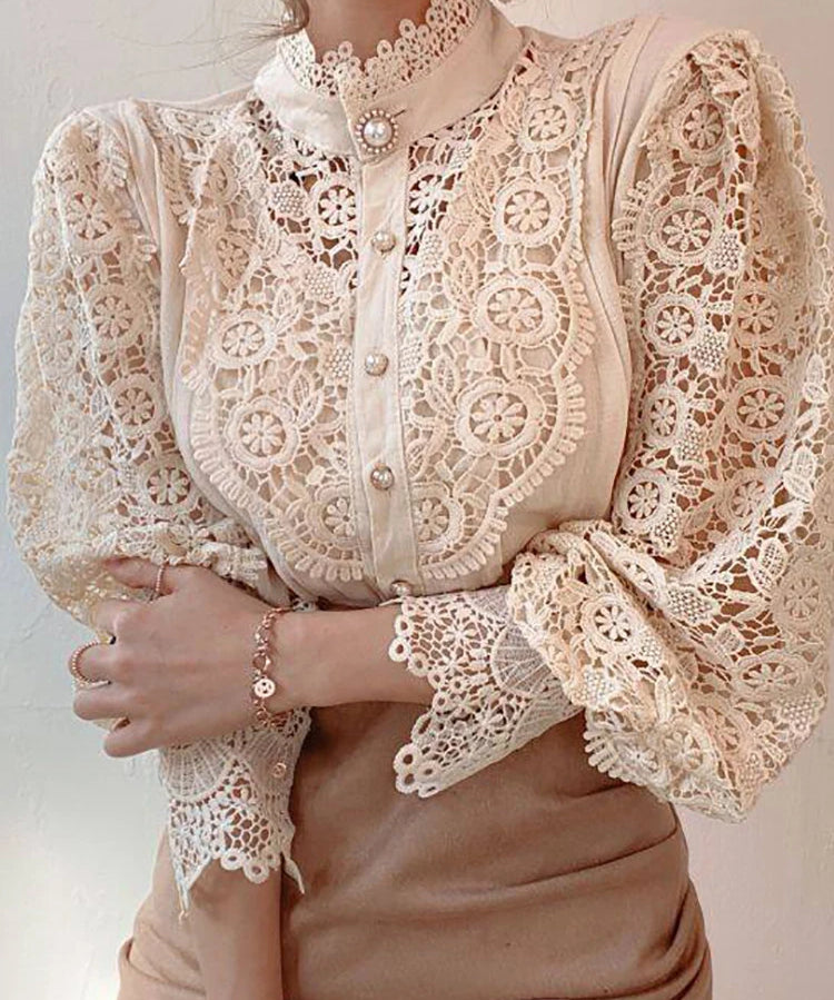 Margarett | Elegant Floral Lace Turtleneck Shirt