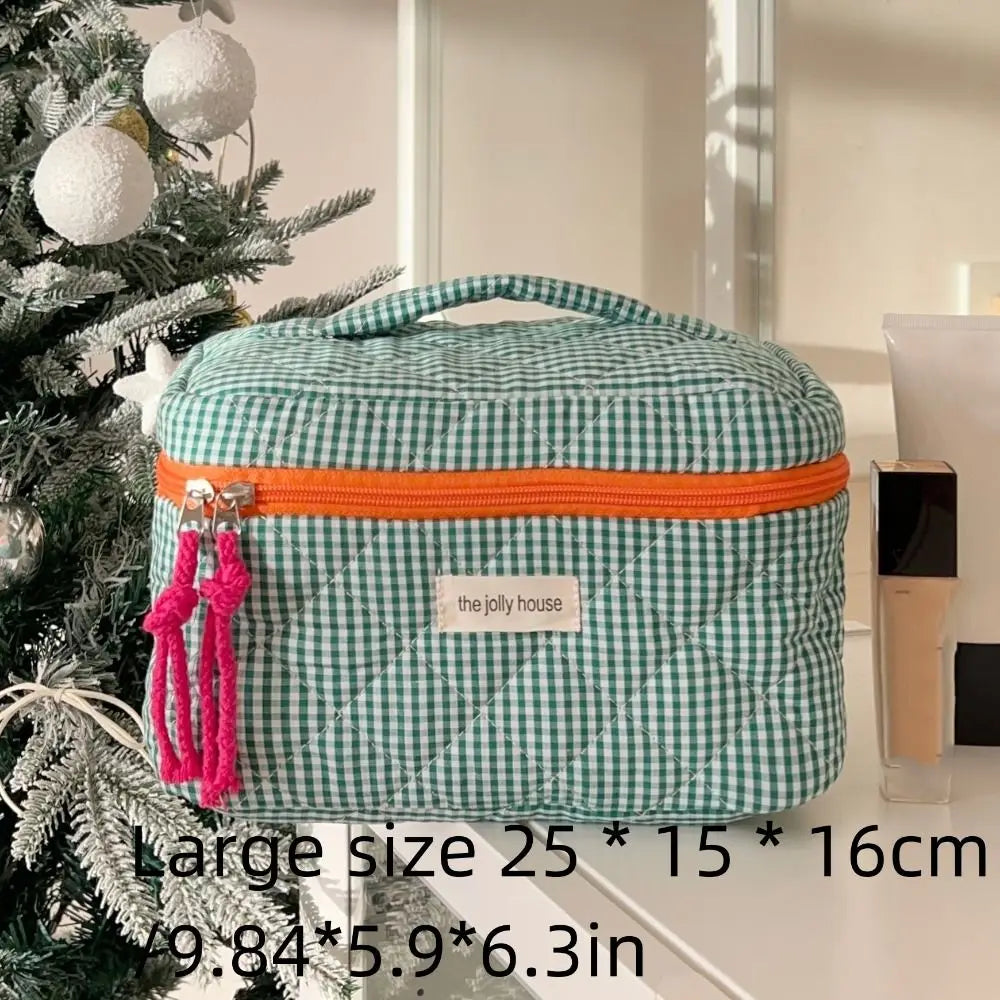 Rosielyn | Checkered Cotton Cosmetic Bag for Travel