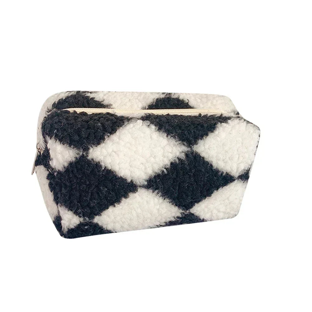 Jazmine | Checkered Soft Plush Makeup Pouch