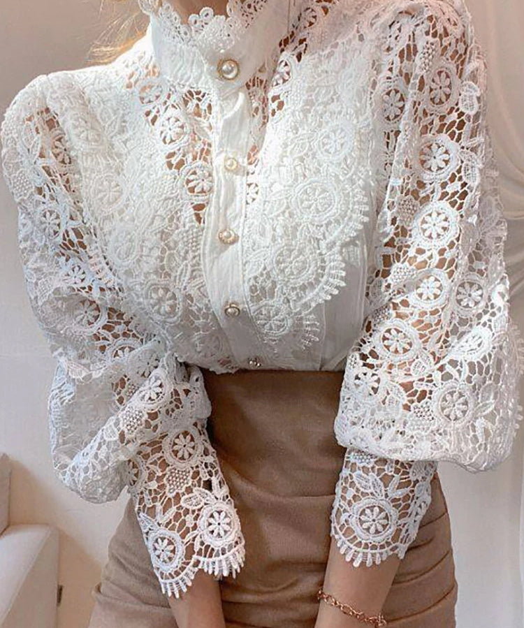 Margarett | Elegant Floral Lace Turtleneck Shirt