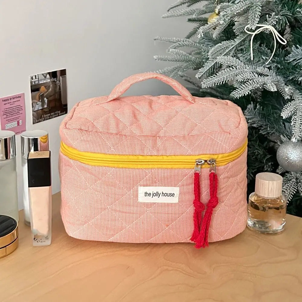 Rosielyn | Checkered Cotton Cosmetic Bag for Travel