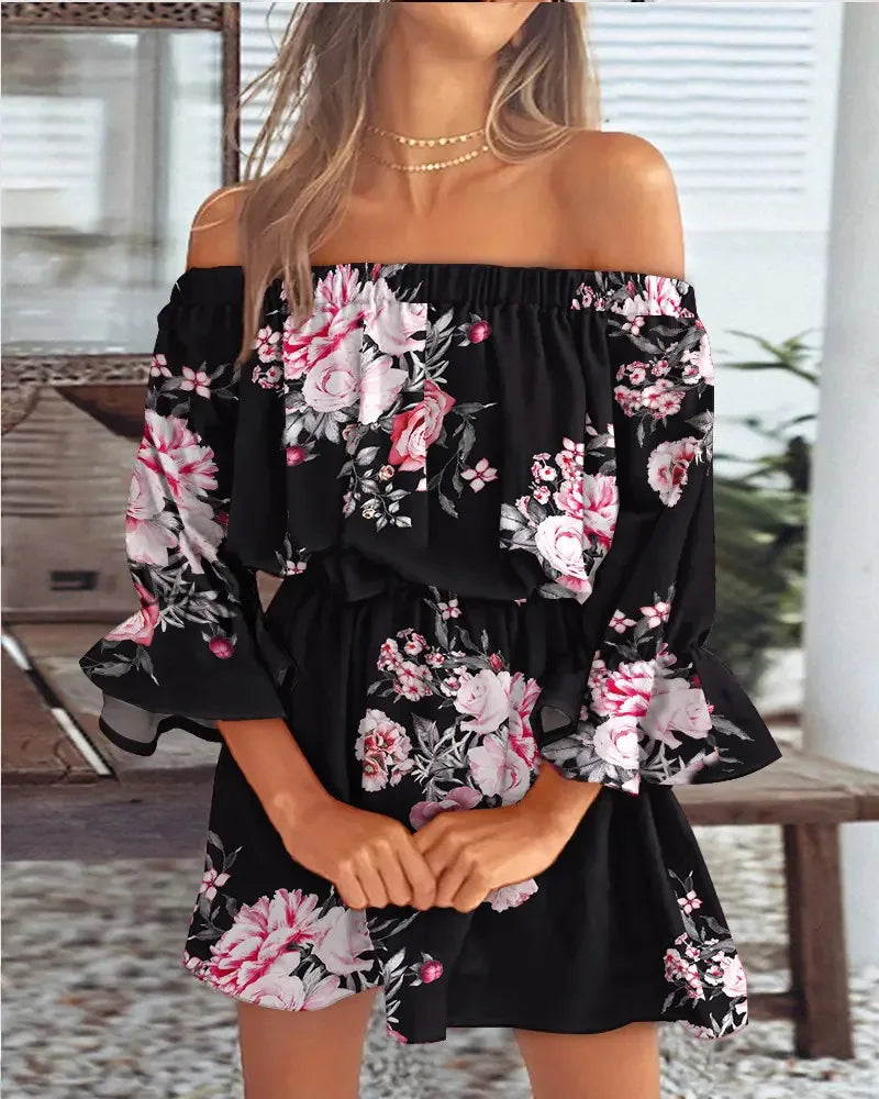 ELSIE | Sexy Off-shoulder Printed Dress