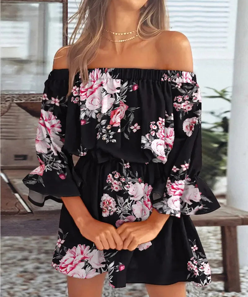 ELSIE | Sexy Off-shoulder Printed Dress